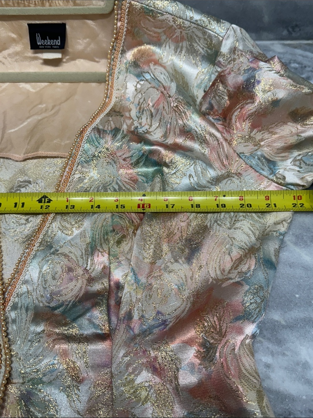 Vintage Floral 2 Piece Peach Midi Dress with Brocade Jacket - Picture 3 of 12